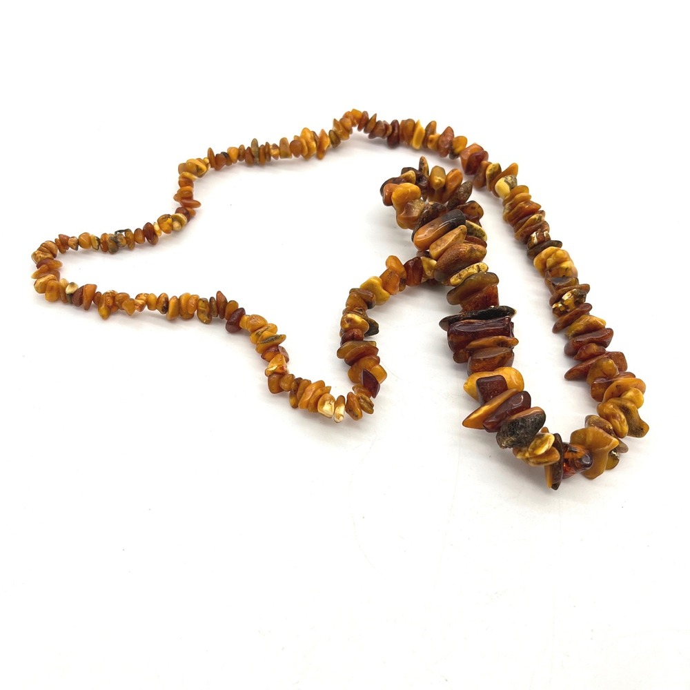 Vintage Lucite Chip Necklace Amber Toned Chunky Faux Stone 28 Inch Boho